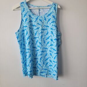 Chubbies Womens Tank Top Sz M Shark Print Blue Round Neck Sleeveless